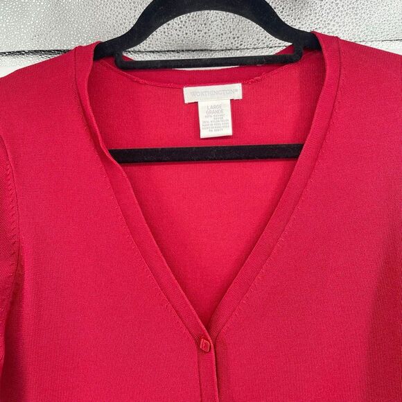 Worthington Women’s Red Knit Rayon Blend V-Neck Button Cardigan Sweater Large - Picture 5 of 12